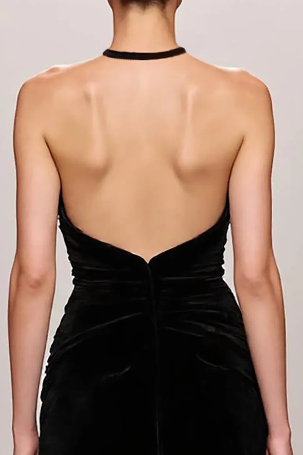 Veludo Preto Uma Linha Halter Vestido de Noite Longo
