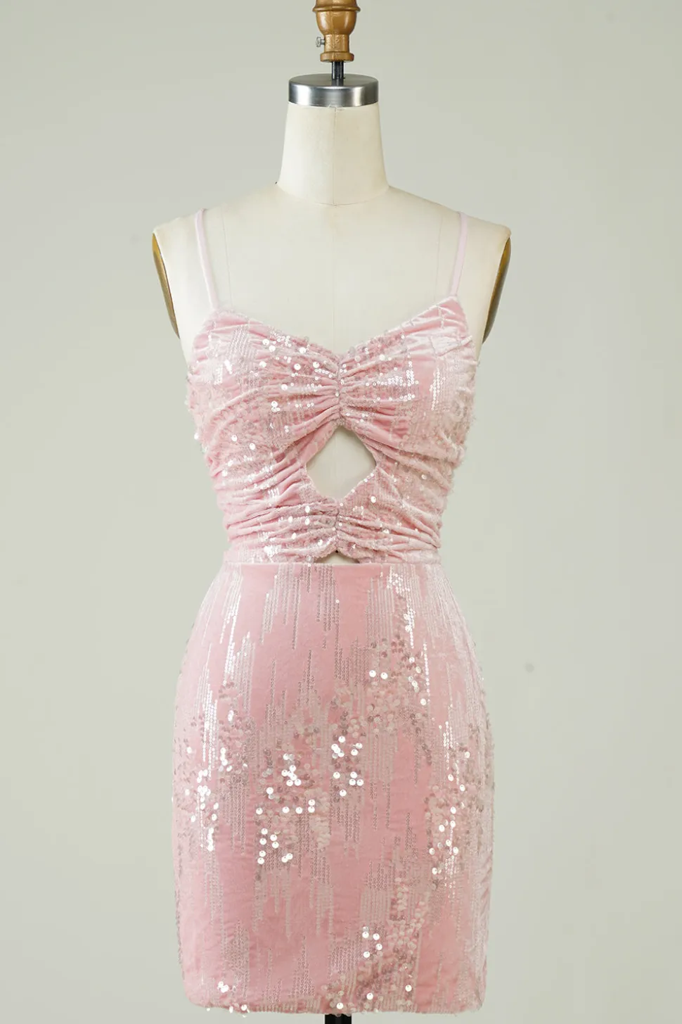 Veludo Sequins Rosa Tight Homecoming Dress com Hollow-out