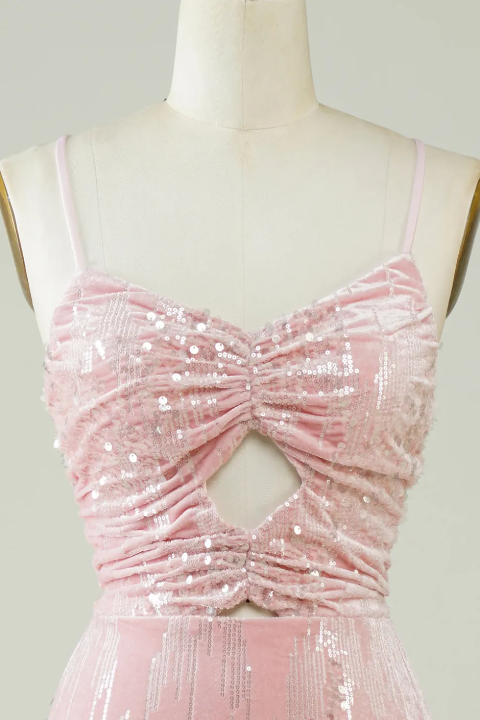Veludo Sequins Rosa Tight Homecoming Dress com Hollow-out