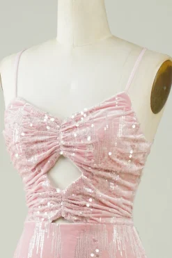 Veludo Sequins Rosa Tight Homecoming Dress com Hollow-out