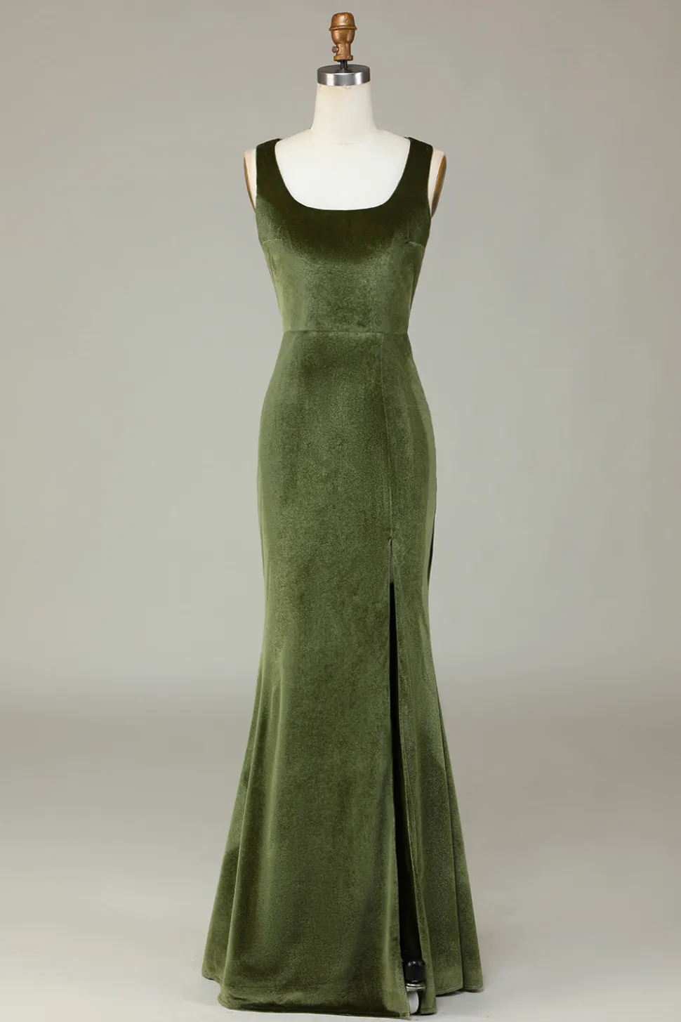 Veludo Sereia Olive Vestido Madrinha com Fenda