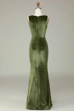 Veludo Sereia Olive Vestido Madrinha com Fenda