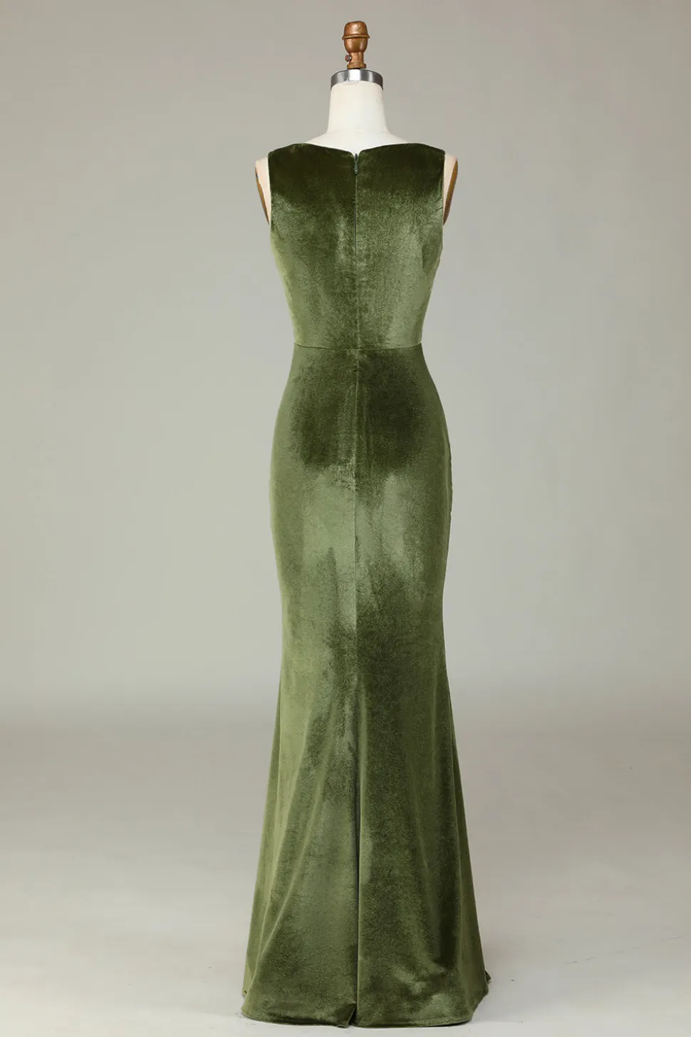 Veludo Sereia Olive Vestido Madrinha com Fenda