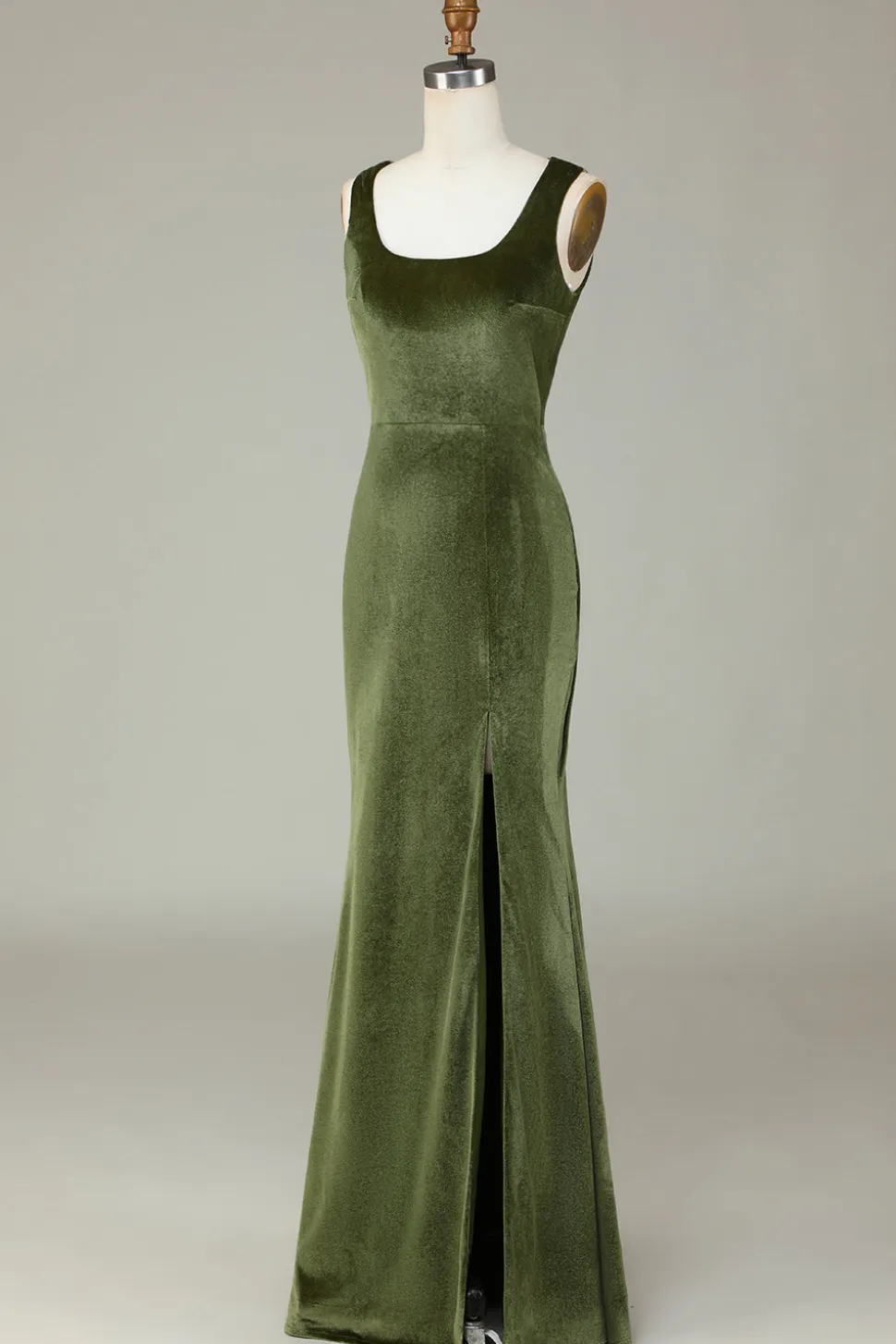 Veludo Sereia Olive Vestido Madrinha com Fenda