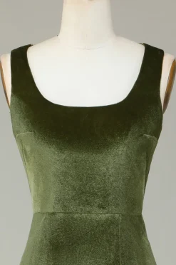 Veludo Sereia Olive Vestido Madrinha com Fenda