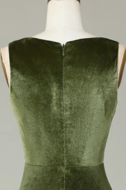 Veludo Sereia Olive Vestido Madrinha com Fenda