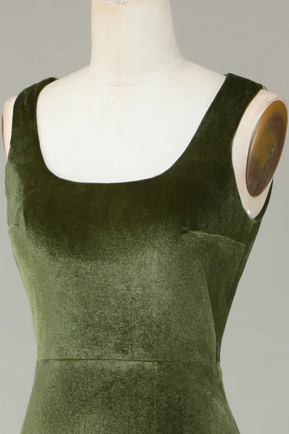Veludo Sereia Olive Vestido Madrinha com Fenda
