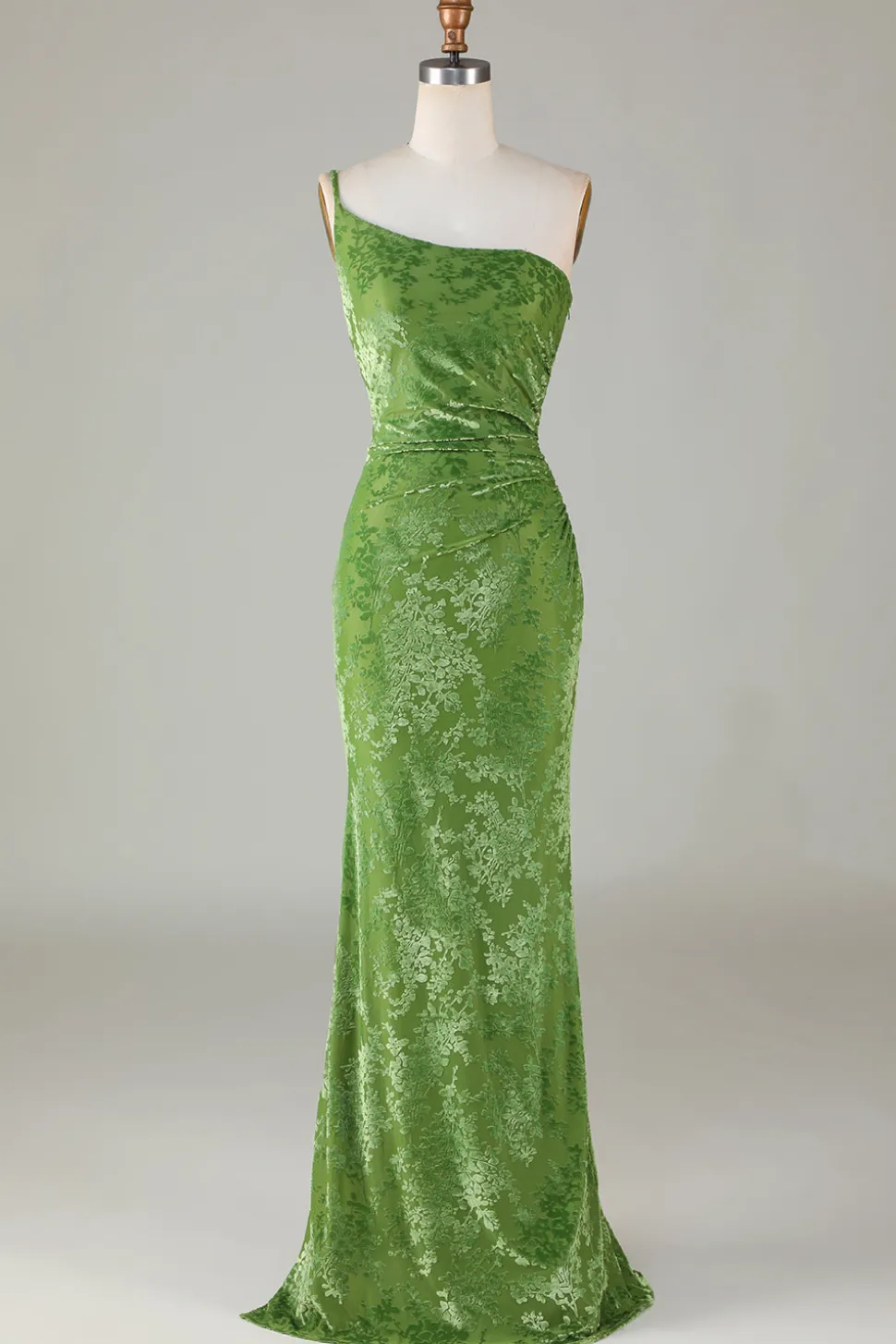 Veludo Sereia Um Ombro Olive Vestido Madrinha