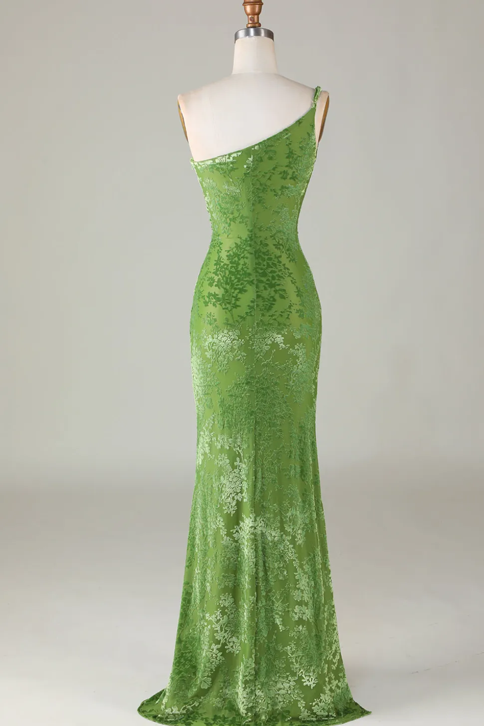 Veludo Sereia Um Ombro Olive Vestido Madrinha