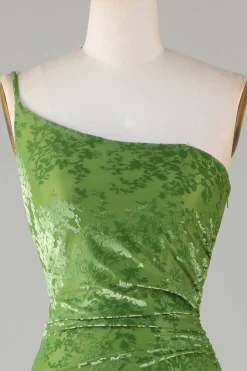 Veludo Sereia Um Ombro Olive Vestido Madrinha