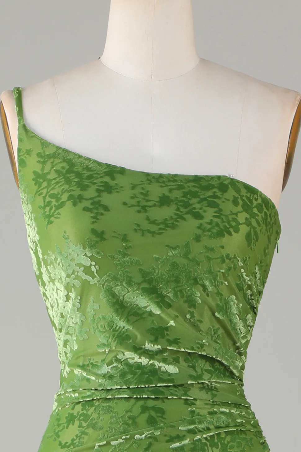Veludo Sereia Um Ombro Olive Vestido Madrinha