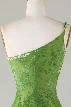 Veludo Sereia Um Ombro Olive Vestido Madrinha