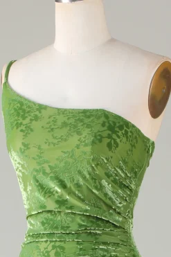 Veludo Sereia Um Ombro Olive Vestido Madrinha