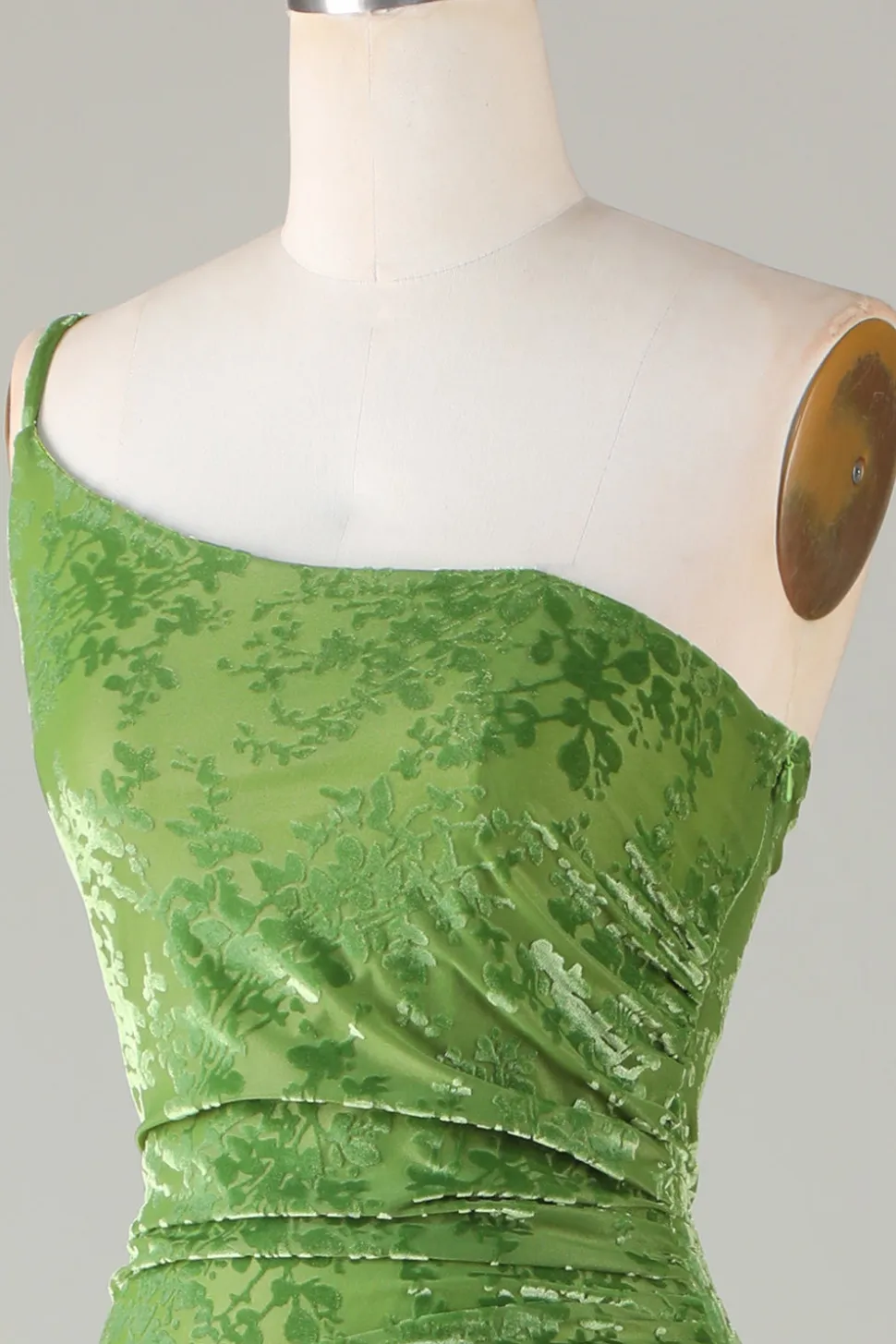 Veludo Sereia Um Ombro Olive Vestido Madrinha