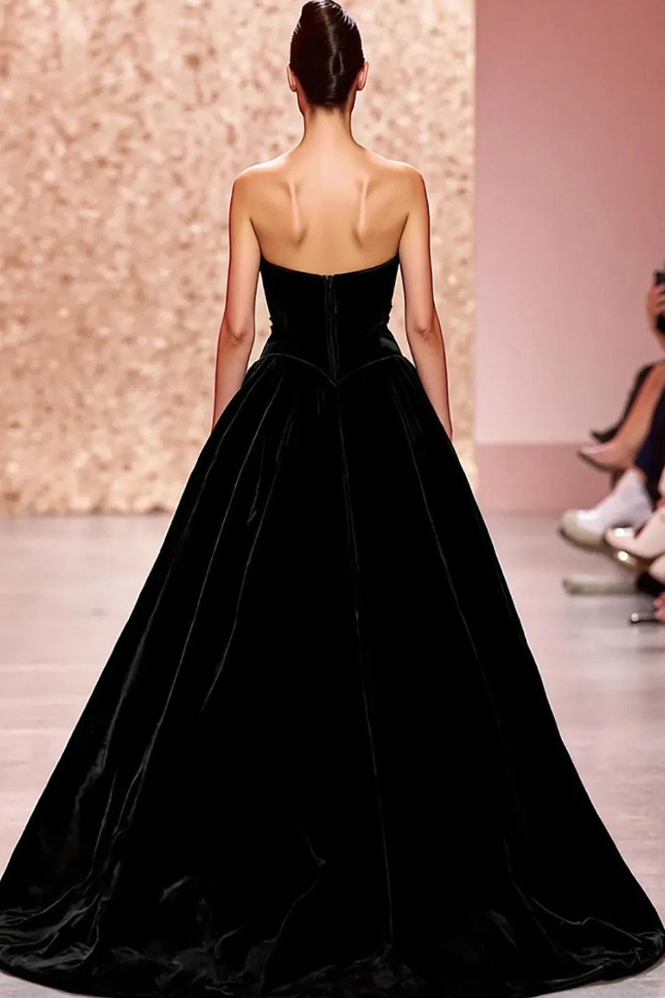 Veludo simples preto sem alças uma linha longo vestido de noite