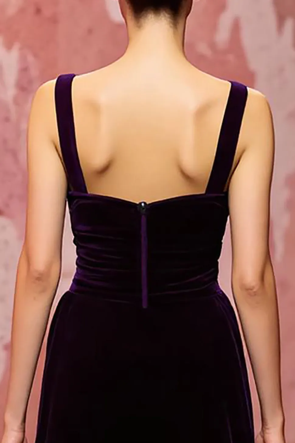 Veludo Simples Roxo Escuro Uma Linha Long Holiday Vestido de Festa