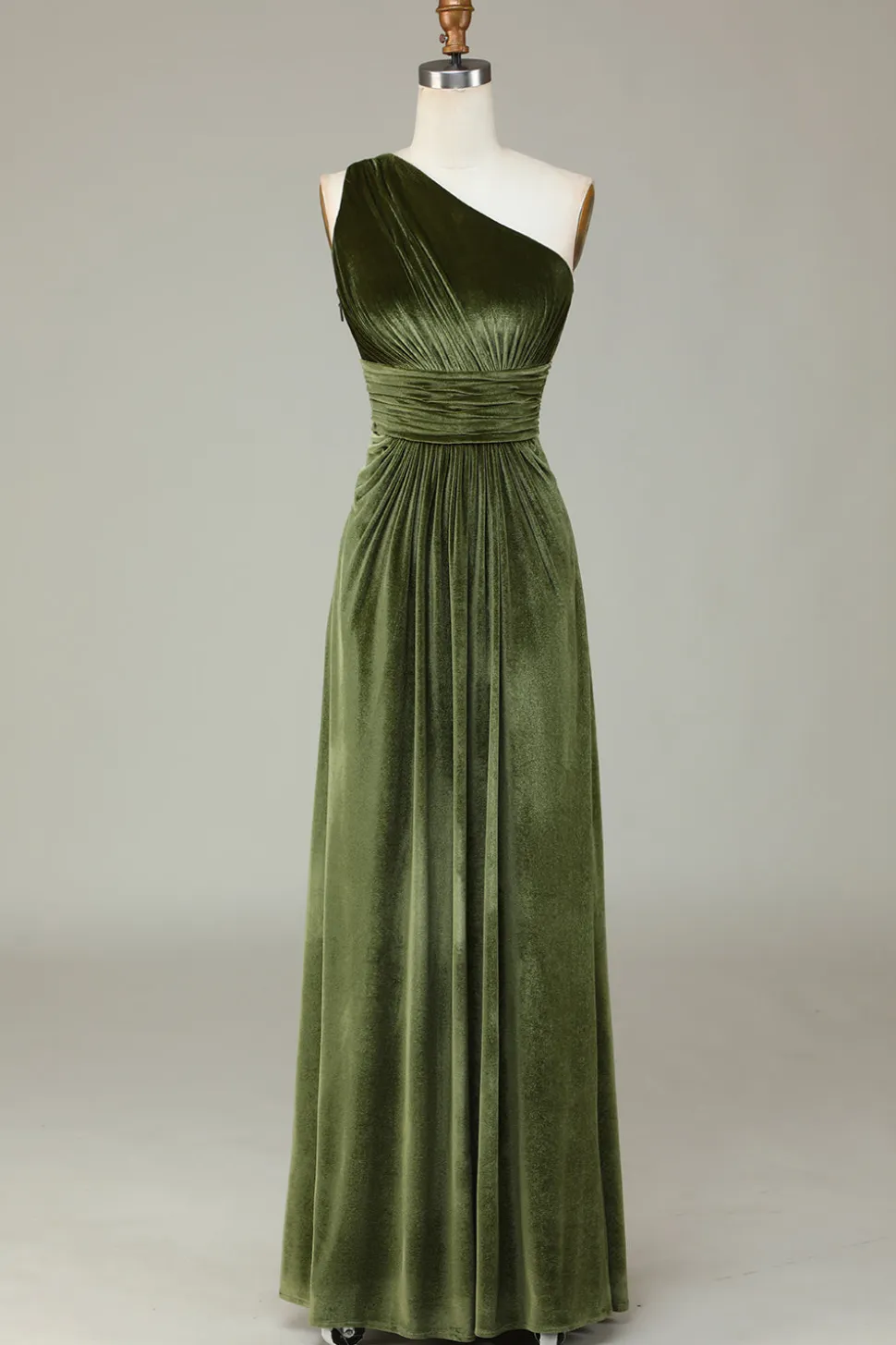 Veludo Um Ombro Olive Vestido Madrinha