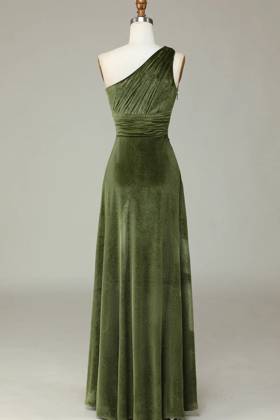 Veludo Um Ombro Olive Vestido Madrinha