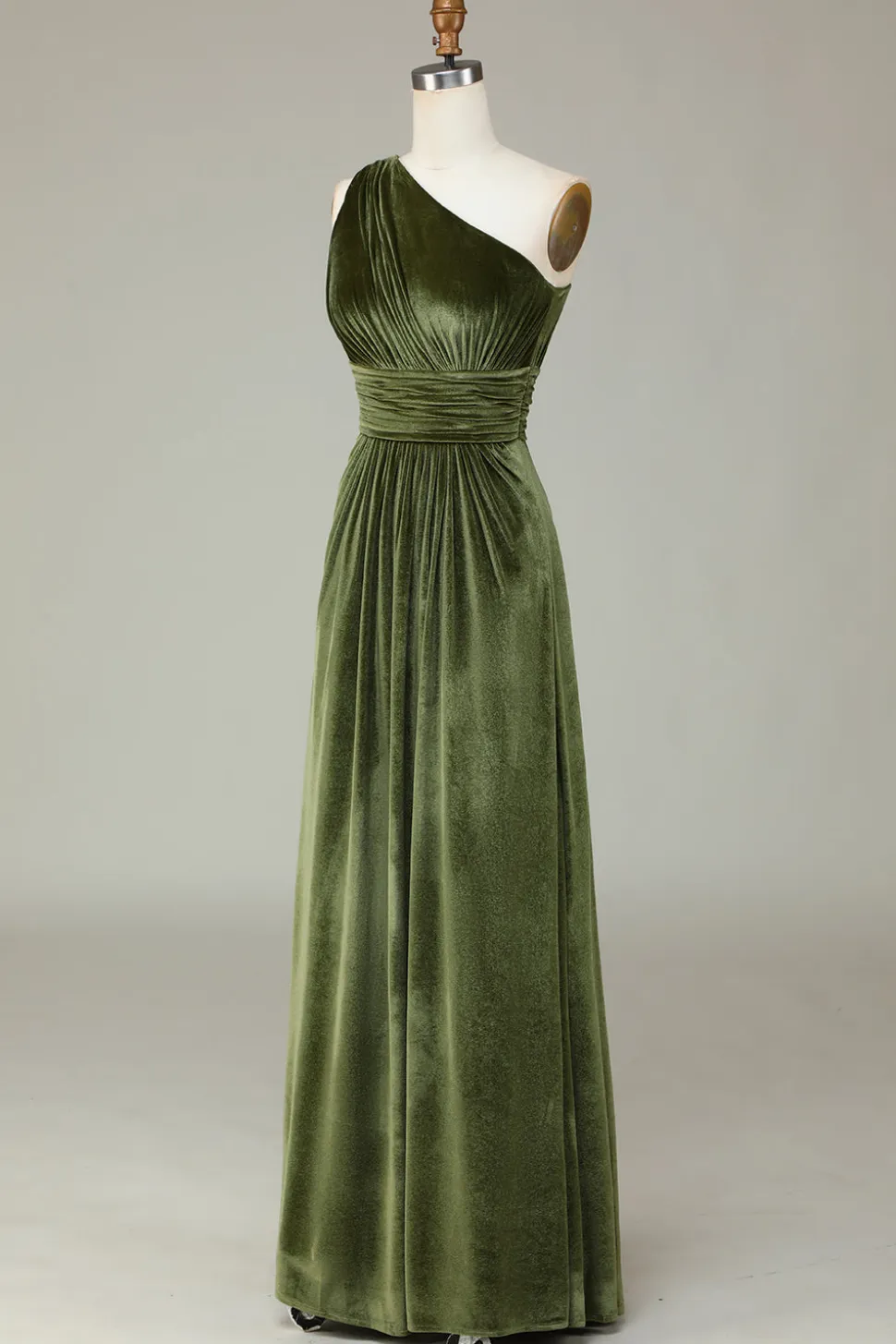 Veludo Um Ombro Olive Vestido Madrinha