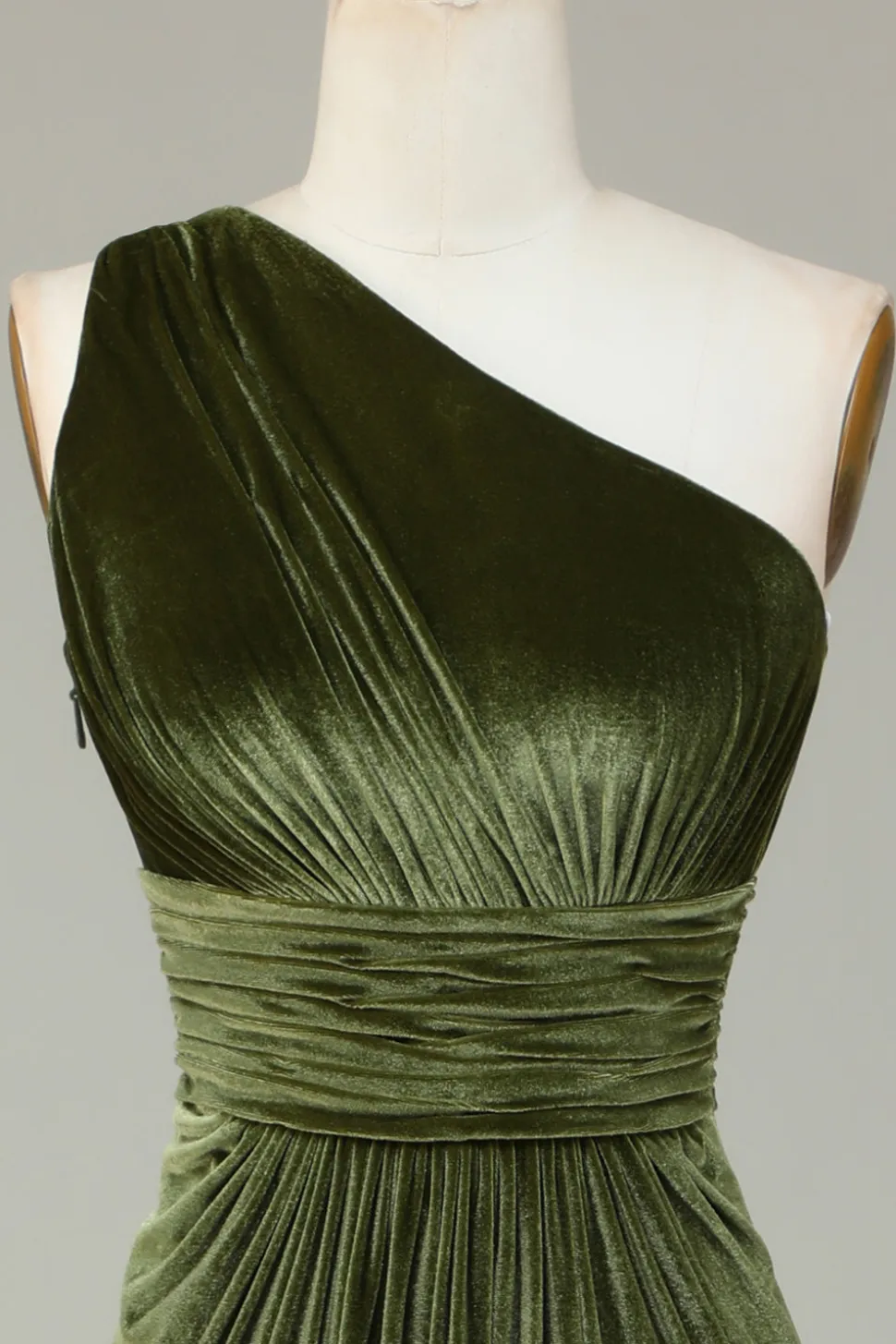Veludo Um Ombro Olive Vestido Madrinha