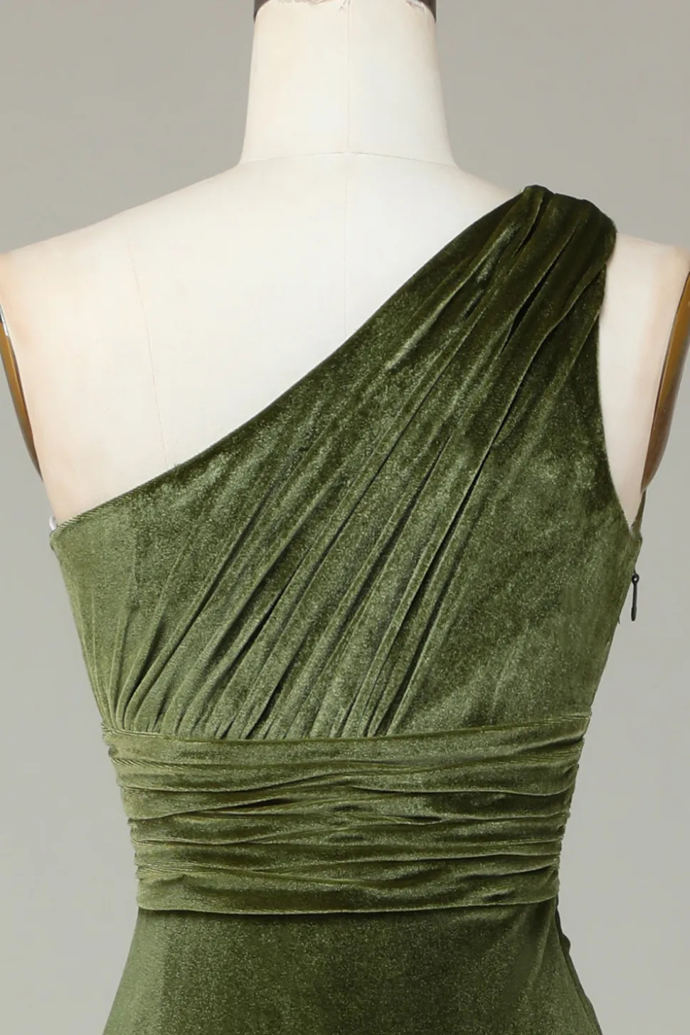 Veludo Um Ombro Olive Vestido Madrinha
