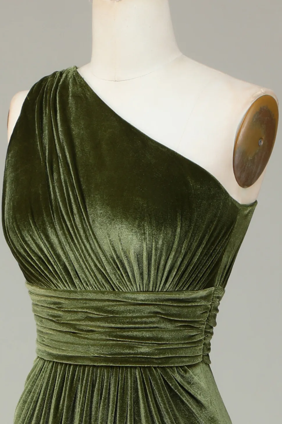 Veludo Um Ombro Olive Vestido Madrinha