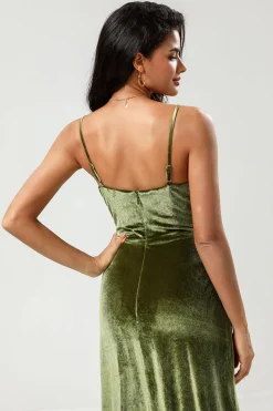 Veludo Uma Linha Verde Vestido Madrinha com Fenda