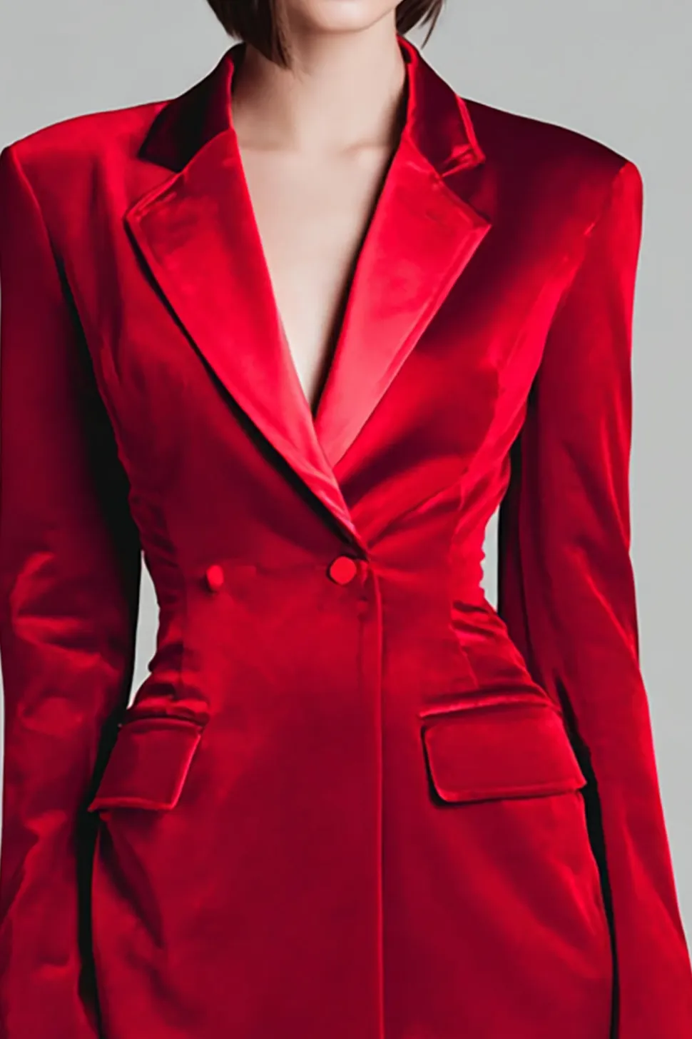 Veludo Vermelho Notched Lapela Vestido Blazer Curto