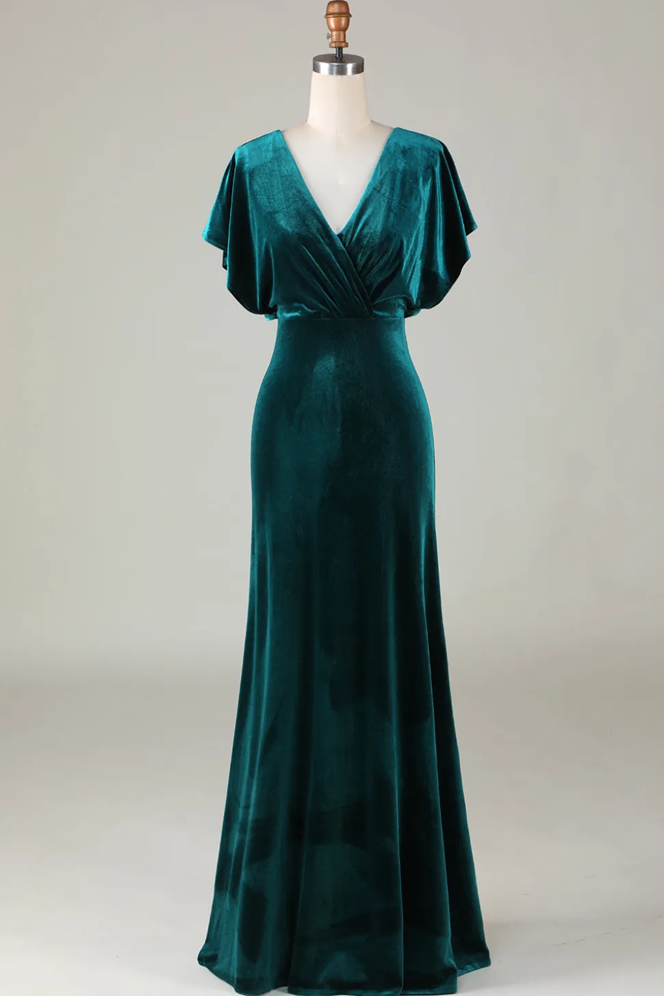 Veludo V-Neck Peacock vestido de dama de honra com babados