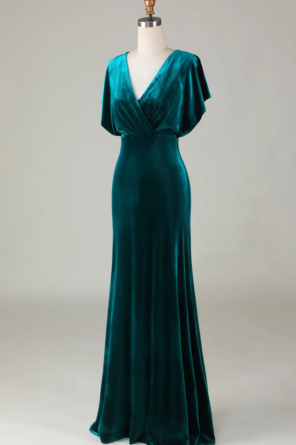 Veludo V-Neck Peacock vestido de dama de honra com babados