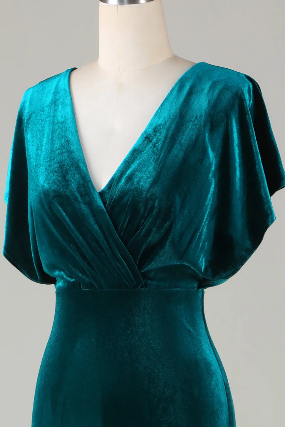 Veludo V-Neck Peacock vestido de dama de honra com babados
