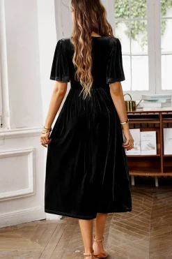 Veludo V-neck Uma linha de vestido de festa de férias