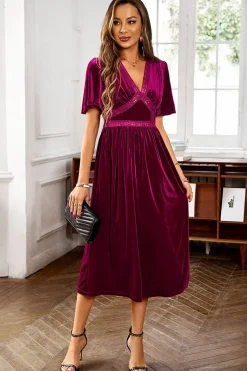 Veludo V-neck Uma linha de vestido de festa de férias