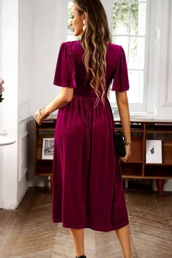 Veludo V-neck Uma linha de vestido de festa de férias