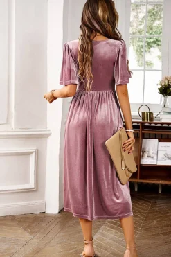 Veludo V-neck Uma linha de vestido de festa de férias