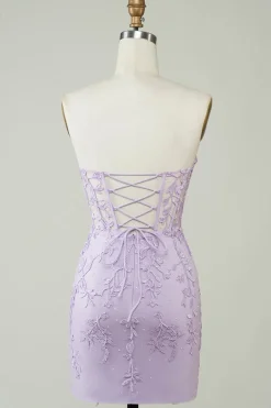 Venda quente Bodycon querida espartilho roxo Homecoming vestido com apliques