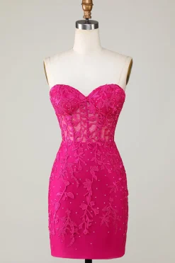 Venda quente Bodycon querida espartilho roxo Homecoming vestido com apliques