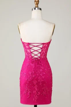 Venda quente Bodycon querida espartilho roxo Homecoming vestido com apliques