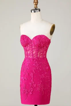 Venda quente Bodycon querida espartilho roxo Homecoming vestido com apliques
