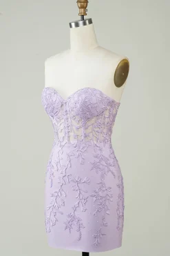 Venda quente Bodycon querida espartilho roxo Homecoming vestido com apliques