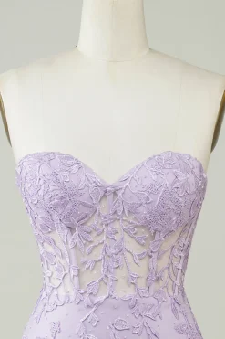 Venda quente Bodycon querida espartilho roxo Homecoming vestido com apliques