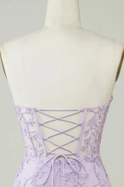 Venda quente Bodycon querida espartilho roxo Homecoming vestido com apliques