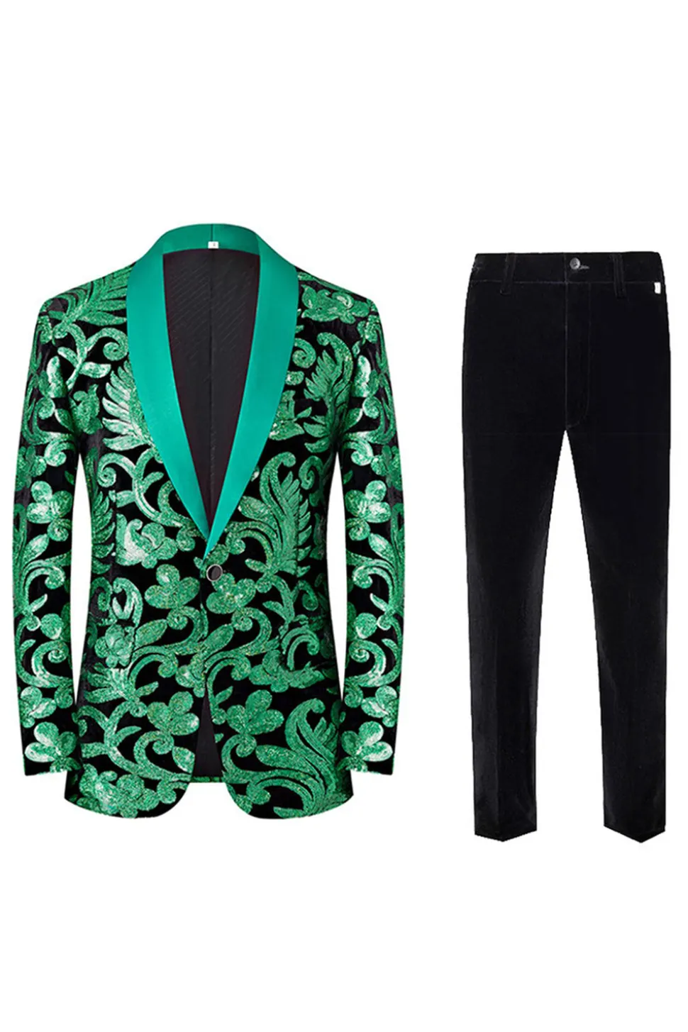 Verde 2 Peça Jacquard Xaile Lapela Homens Prom Suits