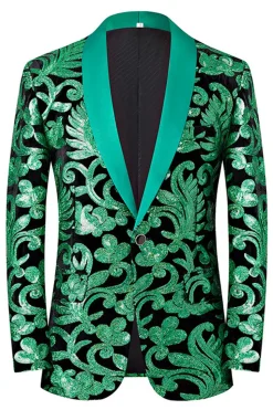 Verde 2 Peça Jacquard Xaile Lapela Homens Prom Suits
