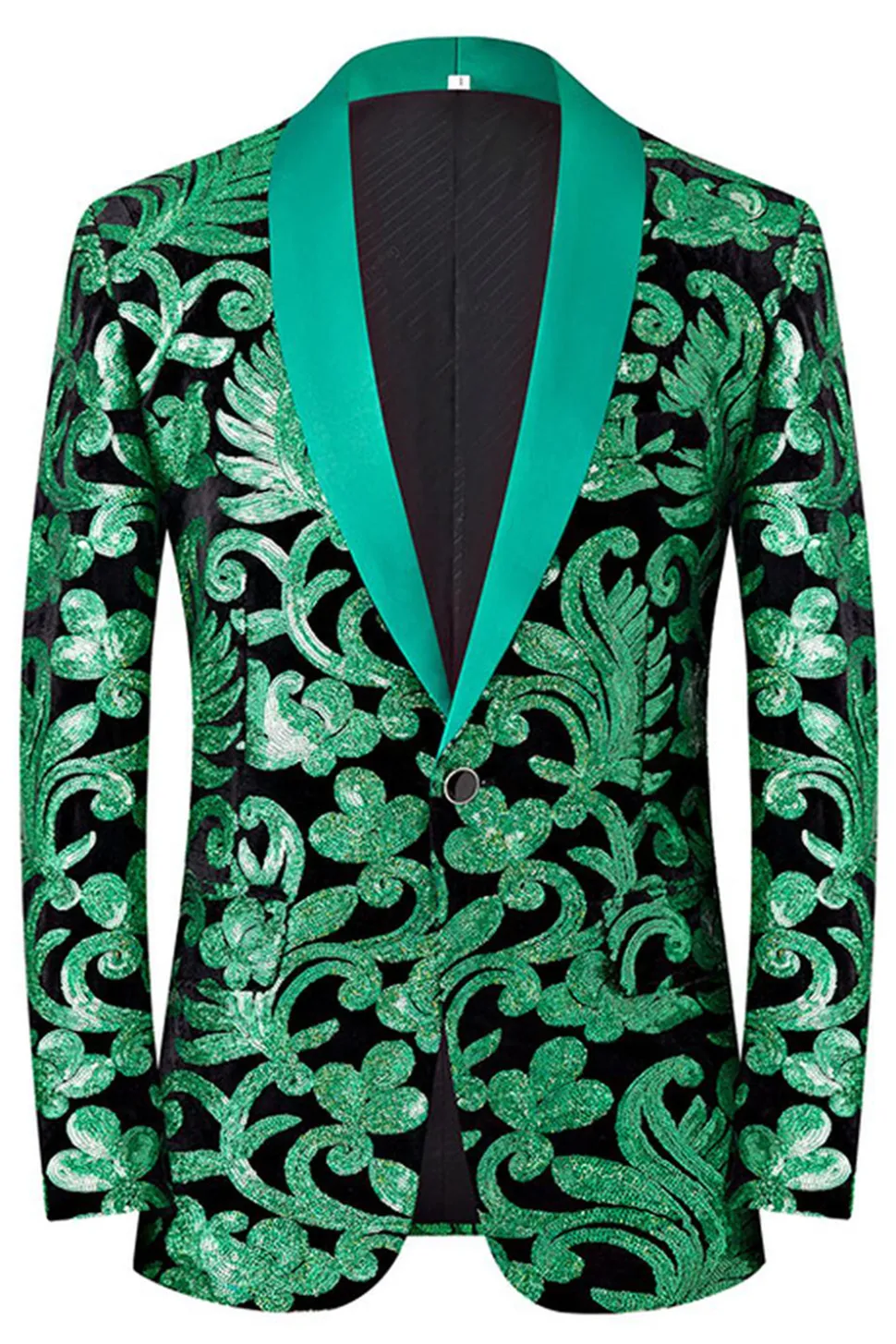Verde 2 Peça Jacquard Xaile Lapela Homens Prom Suits