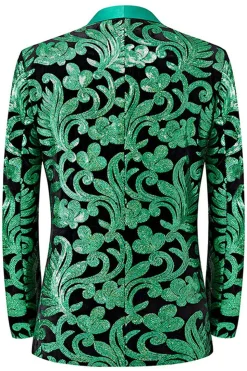 Verde 2 Peça Jacquard Xaile Lapela Homens Prom Suits