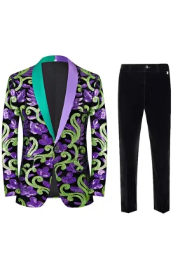 Verde 2 Peça Jacquard Xaile Lapela Homens Prom Suits