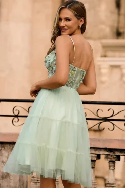 Verde A Line Appliqued Corset Homecoming Dress