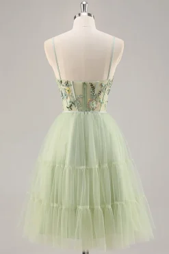 Verde A Line Appliqued Corset Homecoming Dress