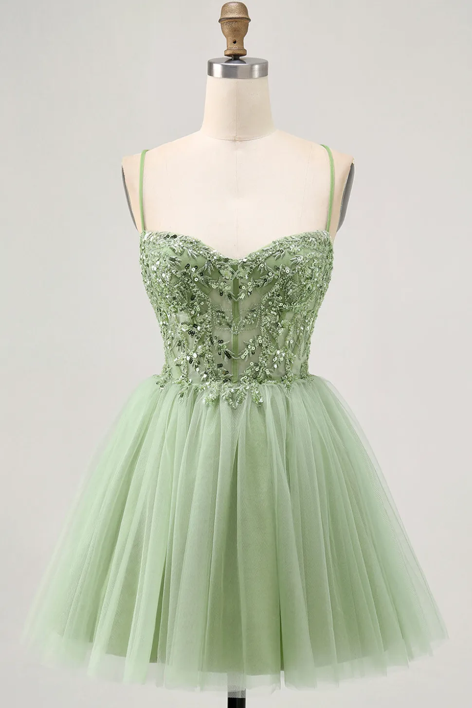 Verde A Line Corset Short Homecoming Dress com Appliques